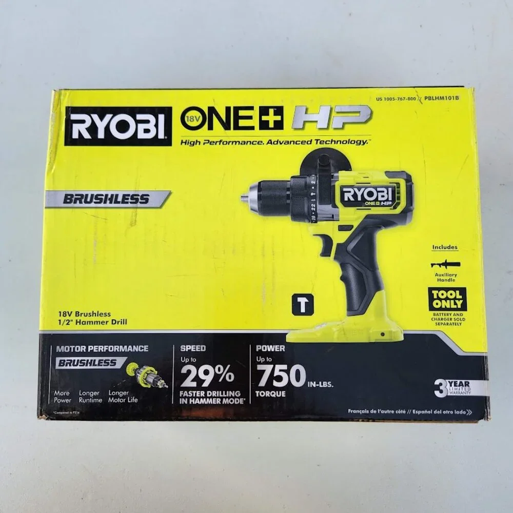 New RYOBI ONE+ HP 18V Brushless Cordless 1/2 in. Hammer Drill Power Tool Only Br